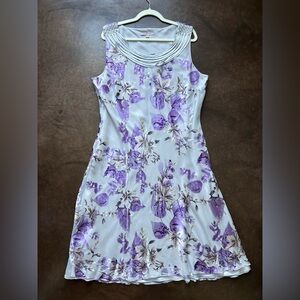 Jacques Vert- silk blend floral midi dress- grey and violet - size 18